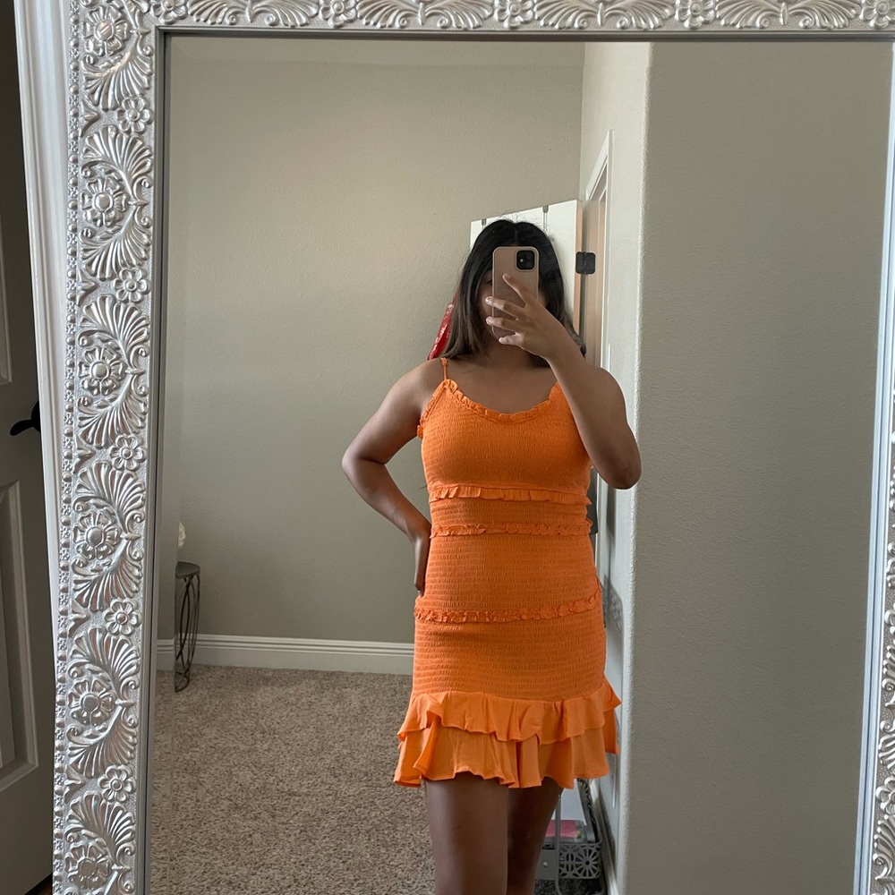 orange ruffle dress